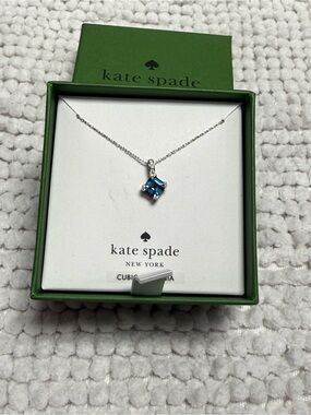 Kate Spade Dazzle Light Sapphire CZ Pendant Necklace Silver Tone NIB